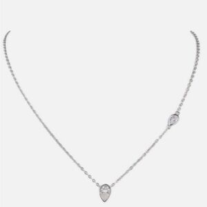 NWT CZ Kenneth Jay Lane Silver Bezel Set Pear Shaped Pendant Necklace in Silver